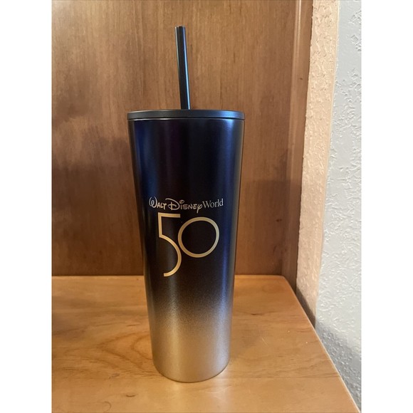 New Walt Disney World 50th Anniversary Starbucks Tumbler Cup Mug Black And Gold - Picture 1 of 5